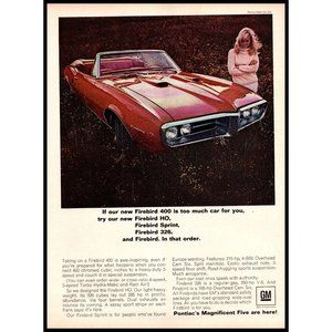 1967 Pontiac Firebird 400 Convertible Vintage Print Ad Blonde Sweater Wall Art